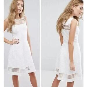 French Connection Quiet Luxury Sheer Fit & Flare Knit Mini Dress 2 White Bridal